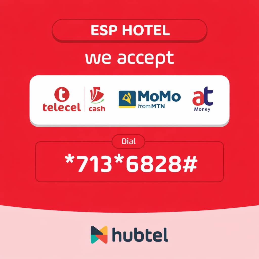 ESP Hotel Hubtel payment code, dial star 713 star 6828 hash